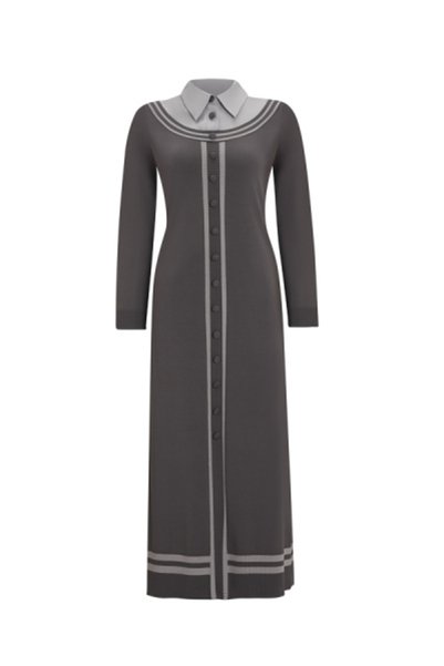 MISS DALIDA T25Y-4038 Poplin Gömlek Yaka Detaylı Triko Elbise 1318-ANTHRACITE