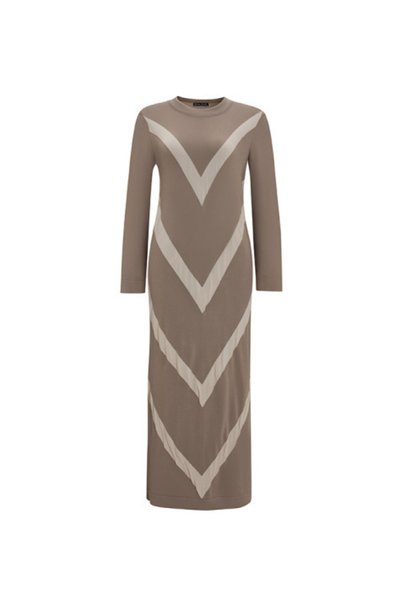 MISS DALIDA T25Y-4008 Geometrik Desenli Triko Elbise 1237-MİNK