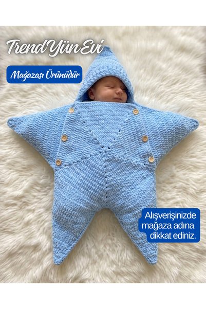 TrendYünEvi El Örgüsü Kadife Yıldız Bebek Tulumu (0-6 Ay)