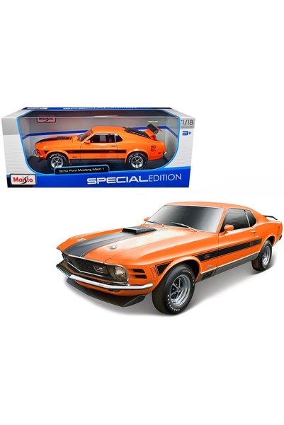 TOYFEST Maisto 1970 Ford Mustang Mach 1 428 Twister Special 1:18 Diecast Turuncu Model Araba 26 cm