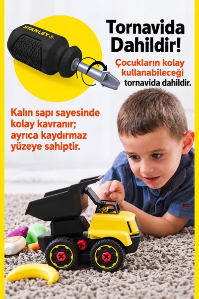 TOYFEST Tak Çıkar Damperli Kamyon 24 Parça Tornavidalı Figürlü Stanley Jr. XL 19 cm