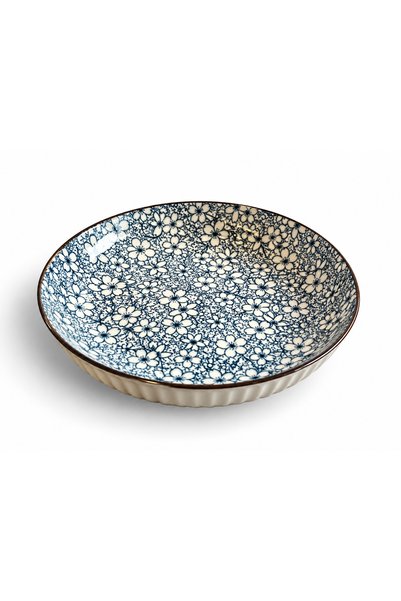 fara marca Farfurie ceramică adâncă cu model floral – Alb/Albastru, formă rot...