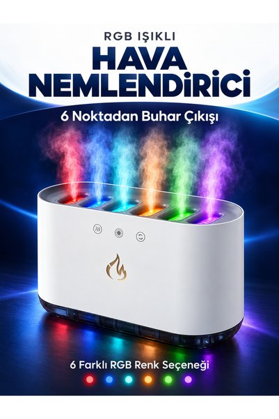 EN SİGA Ultrasonik Hava Nemlendirici Buhar Makinesi 6 Sprey Rgb Modlu Sese Du...