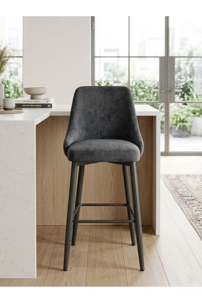IN HOME STORE Modern Velvet Bar Chair with Padded Backrest and Sturdy Metal Base