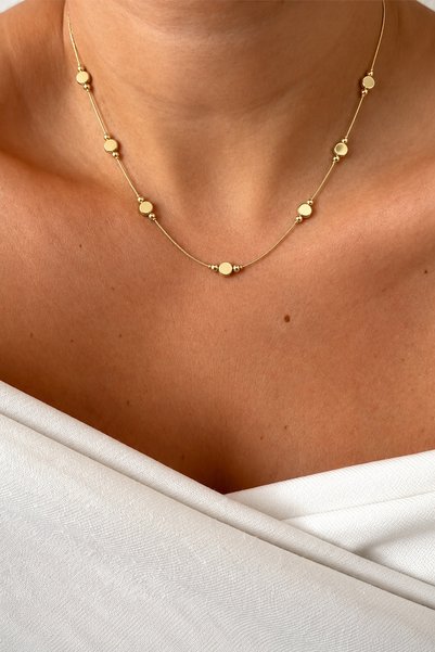 Leo'Stone Minimal Gold Boncuk Detaylı Kadın Çelik Kolye Altın Kararmaz Renk A...