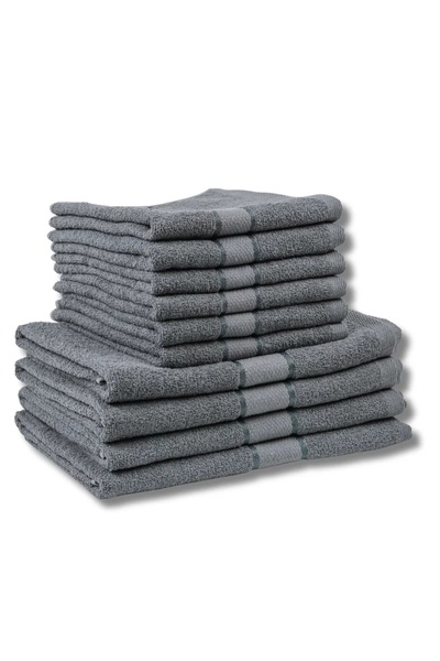 OEM Set 10 prosoape bumbac 100% gri deschis, 6 față/mâini + 4 corp