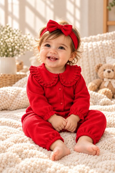 O Baby Obaby Dantelli Yakalı Saç Bantlı Kız Bebek Tulum