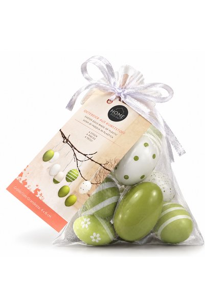 Home Set de 8 ouă decorative de Paște – Verde și alb, din plastic, 4 x 6 cm