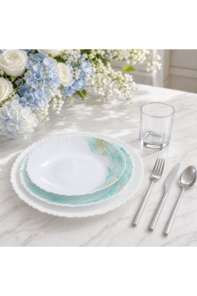 OEM Set masă 6 persoane: serviciu de masă opal + tacâmuri + pahare, varianta 3