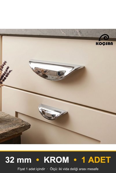 KOÇSAN Leaf Chrome 32 mm Handle Luxury Country Kitchen Furniture Cabinet Draw...