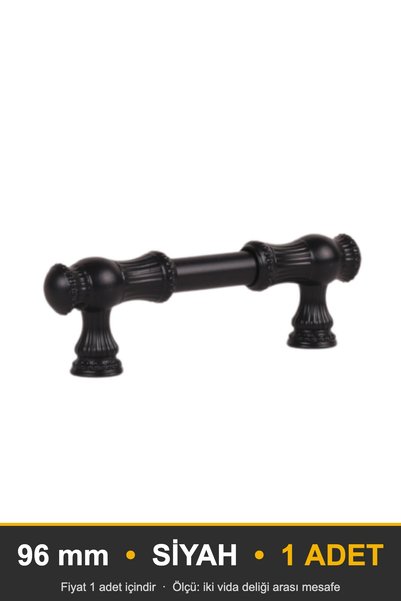 KOÇSAN Şehzade Black 96 mm Handle—Luxury Country Kitchen Cabinet and Drawer H...