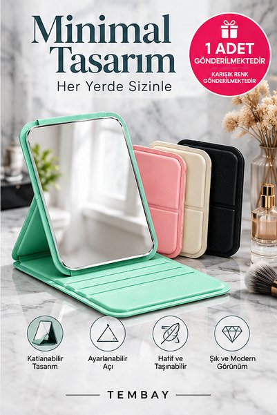 TEMBAY Katlanabilir Makyaj Aynası Masaüstü Standlı Cep ve Çanta Aynası