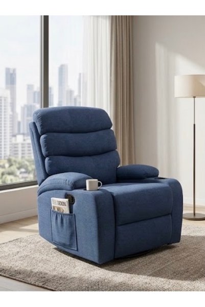 IN HOME STORE كرسي استرخاء متحرك مع مسند للقدمين قماش أزرق