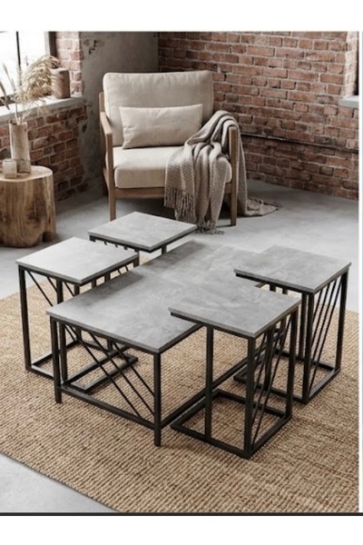 IN HOME STORE طاولة خدمة متعددة بتصميم متداخل خشب ومعدن بني