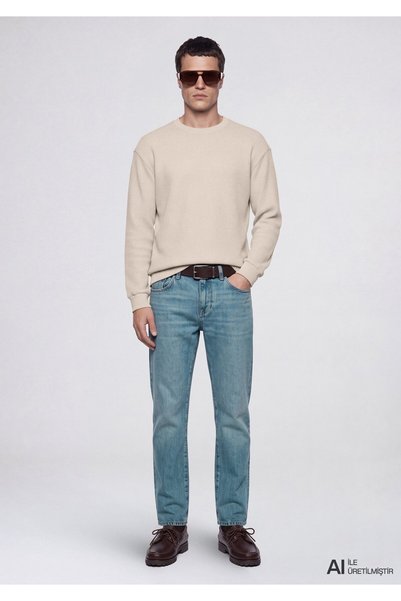 Mavi Beige Textured Sweatshirt with Crew Neck 0S20173-70134