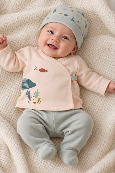 BabyCosy Organic Wear BabyCosy Organic Unisex Bebek 0-3 Ay Mint 10'lu Hastane Çıkış Seti