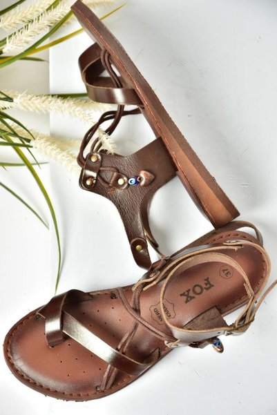 Fox Shoes S374781503 Barna valódi bőr papucs női szandál