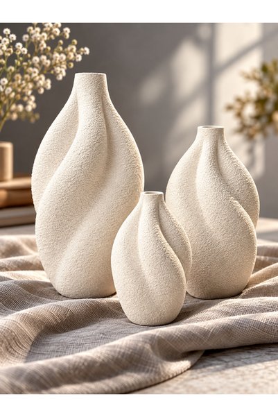 aymumi home Set de 3 vaze moderne din ceramică texturată 19-15-10 cm |   Ghiv...