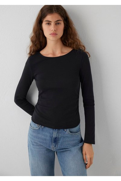 Mavi Wide Neckline Black Long Sleeve T-Shirt Fitted / Bodycon Cut 1614123-900