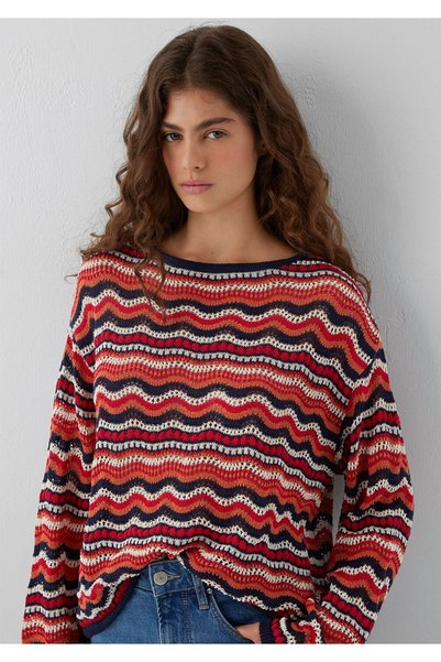Mavi Pulover jacquard portocaliu, croială lejeră / croială amplă și confortab...