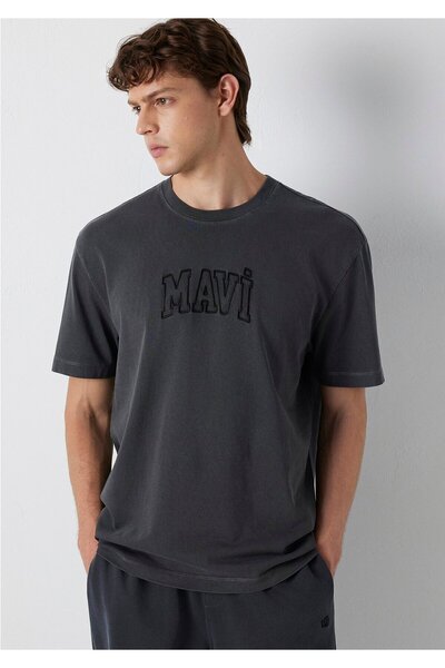 Mavi Logo Printed Anthracite T-Shirt Loose Fit / Comfortable Loose Cut 061356...