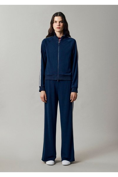 Mavi Şerit Detaylı Fermuarlı Lacivert Sweatshirt 1S10557-70488