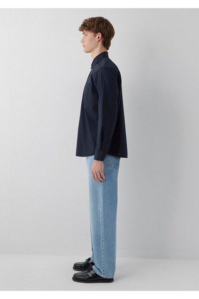 Mavi Cepli Lacivert Gömlek Loose Fit / Bol Rahat Kesim 0212126-91564
