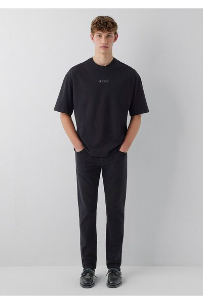 Mavi Baskılı Siyah Tişört Oversize / Geniş Kesim 0613553-900