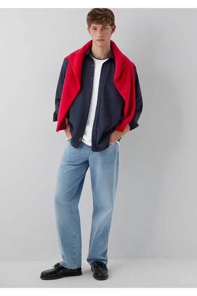 Mavi Cepli Lacivert Gömlek Loose Fit / Bol Rahat Kesim 0212126-91564