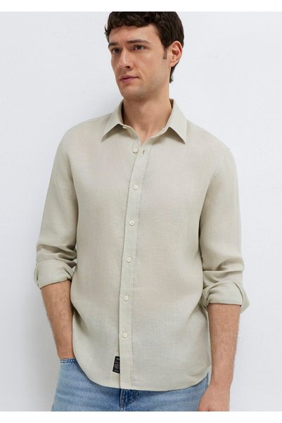 Mavi Bej Keten Gömlek Slim Fit / Dar Kesim 0211466-70134