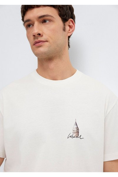 Mavi Istanbul Printed Ecru T-Shirt Loose Fit / Comfortable Cut 0613595-70057
