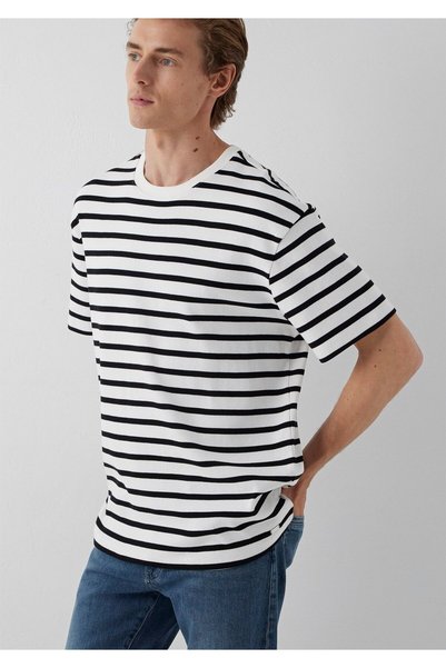 Mavi Black Black Striped Ecru T-Shirt Loose Fit / Relaxed Fit 0612860-900