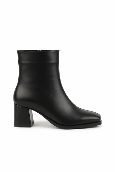 Gondol Women's Genuine Leather Medium Heeled Office Boots Shhn.1240 Black Lea...
