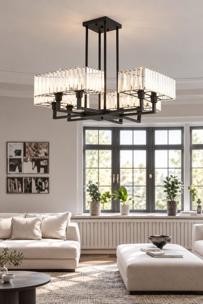 Apliqa Brambles 8'li Siyah Kristalli Taşlı Modern Tasarım Kristal Salon Avize