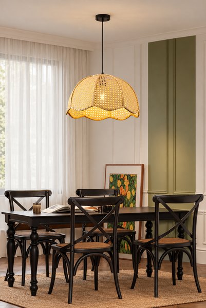 Apliqa Alvise Tekli Hazeran Model Rattan Modern Tasarım Oturma Odası Avize