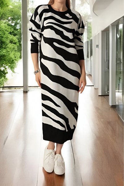 Generic Brand The Moiss Leopard Patterned Slit Knitwear Dress