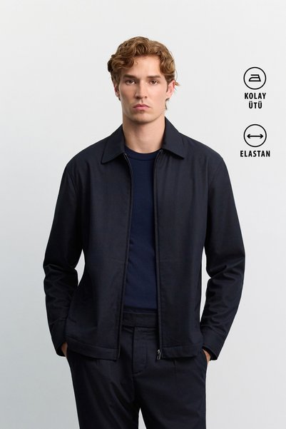 Avva Erkek Lacivert Yumuşak Tuşeli Fermuar Kapamalı Uzun Kollu Comfort Fit Gö...