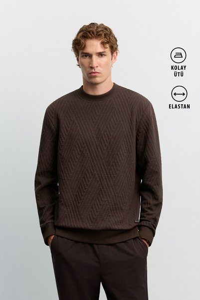 Avva Erkek Kahve Bisiklet Yaka Kolay Ütülenen Jakarlı Regular Fit Sweatshirt ...