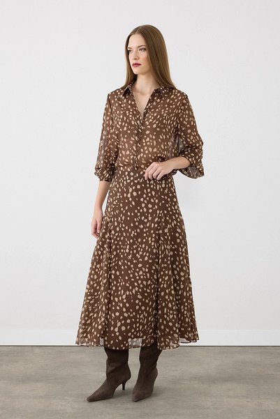 Gusto Bambi Patterned Midi Skirt - Brown