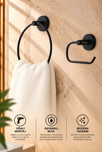 ERFAHOME Black Open Toilet Paper Holder / Ring Towel Holder 2-Piece Bathroom Set
