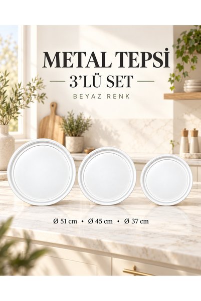 hemlife 3 Pieces (51, 45, 37 CM) Handleless Metal Tray Tea Tray Presentation ...