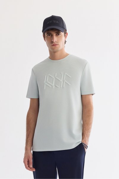 Avva Tricou pentru bărbați, verde acvatic, cu imprimeu, cu gât tip crew, bi-s...
