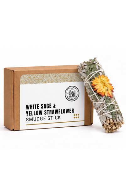 AWAFI MILL White Sage with Yellow Strawflower Smudge Stick Pack of 3 Stick
