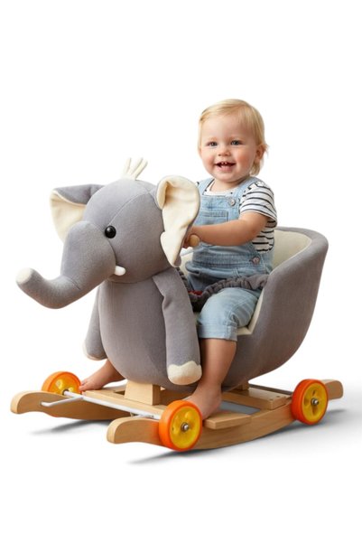 L-Sun Elefant De Pluș 2 În 1 – Balansoar Și Vehicul Cu Roți, Muzica, Manere Ș...