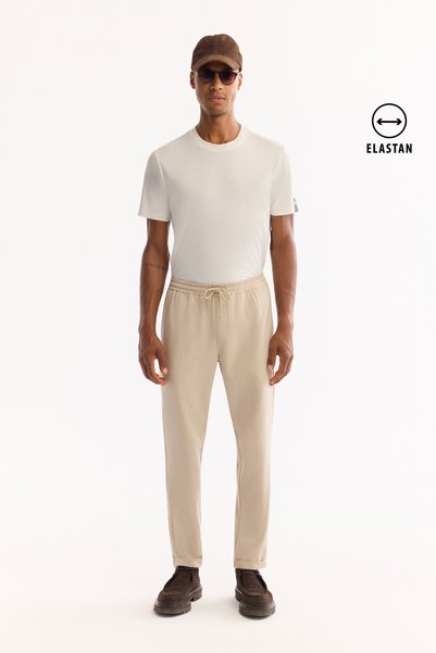 Avva Erkek Bej Beli Lastikli Bağcıklı Duble Paça Jogger Relaxed Fit Pantolon ...