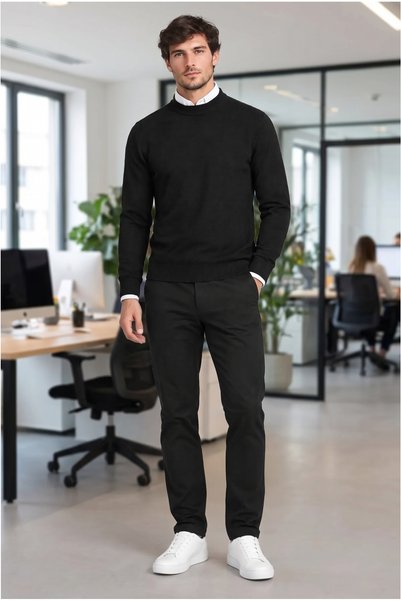 VACHT Men's Black Half Turtleneck Standard Regular Fit Acrylic Blend Knitwear...