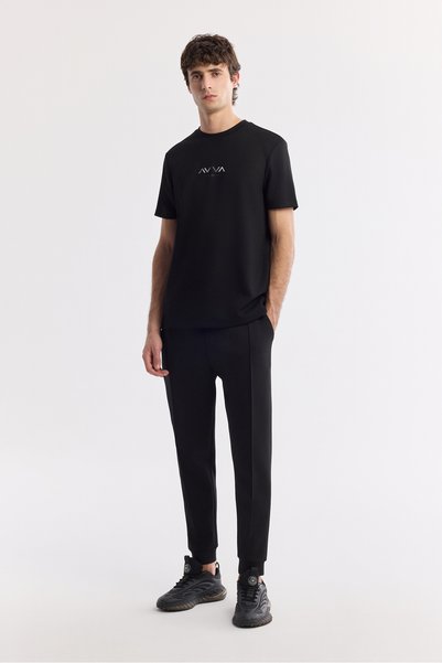 Avva Erkek Siyah Beli Lastikli Bağcıklı Bi-Stretch Regular Fit Eşofman Altı A...