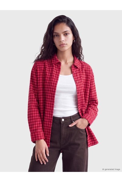 LC Waikiki Checkered Embroidered Loose Fit Women's Shirt from Uzg Store for S...