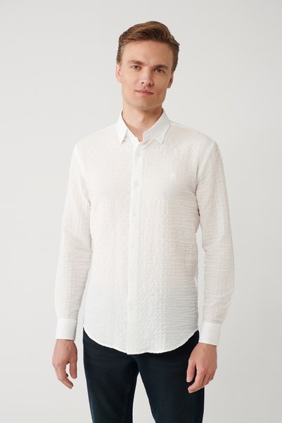 Avva Men's White Bottomed Britli Collar Easy Wrinkle-Free Ironable Regular Fi...