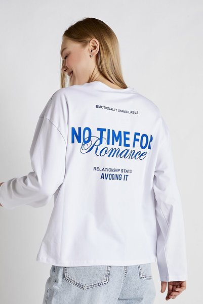 armalife Bisiklet Yaka Arka Baskı Detaylı Uzun Kol T-Shirt